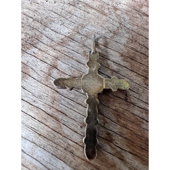 Sterling Silver Cross Pendant With Multi-Gemstone Inlay Design - Picture 5 of 7